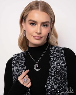 Crescent Charm - Purple Necklace and Planetary Perfection - Purple Ring - Complete Look