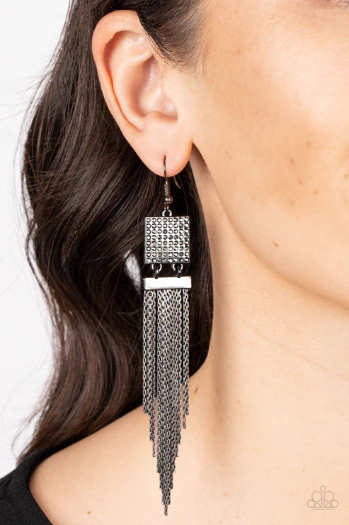 Dramatically Deco - Black Earring