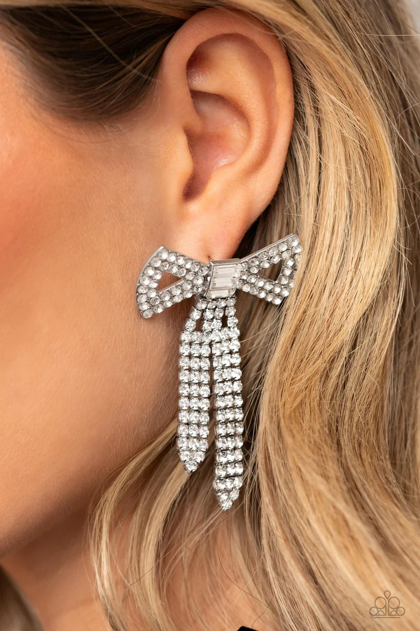 Just BOW With It - White Earring