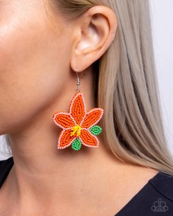 Seed Bead Symmetry - Orange Earring