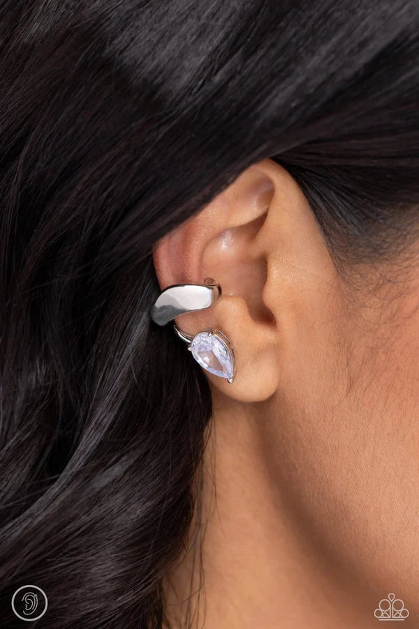 Twisting Teardrop - White Earring