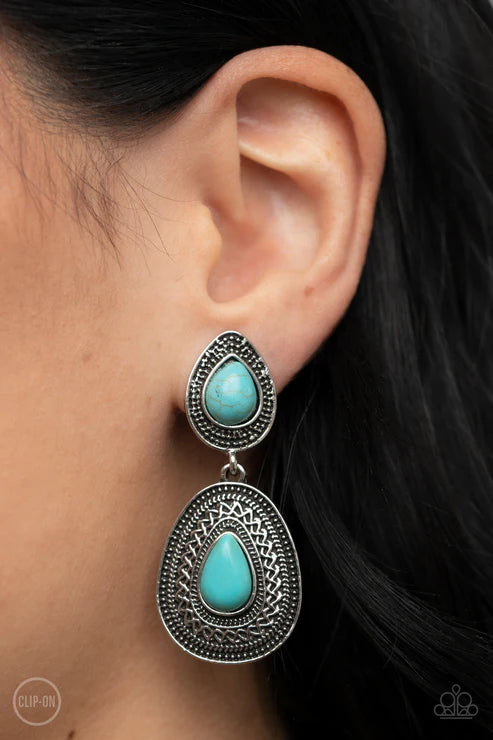 Country Soul - Blue Clip On Earring