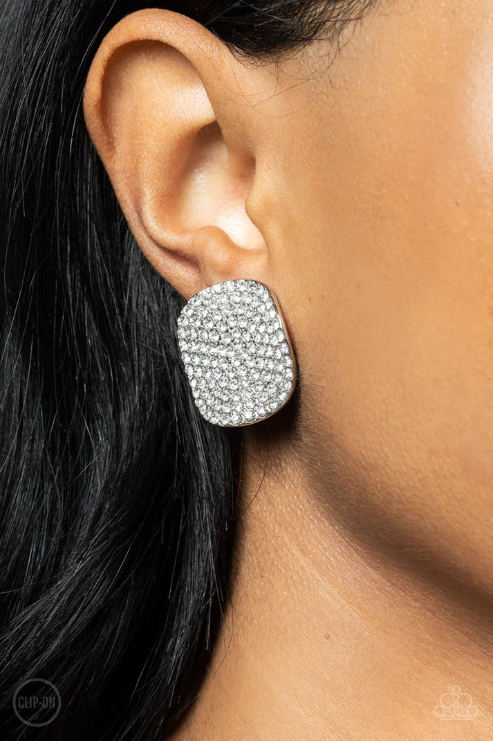 Lunch at the Louvre - White Clip On Earring