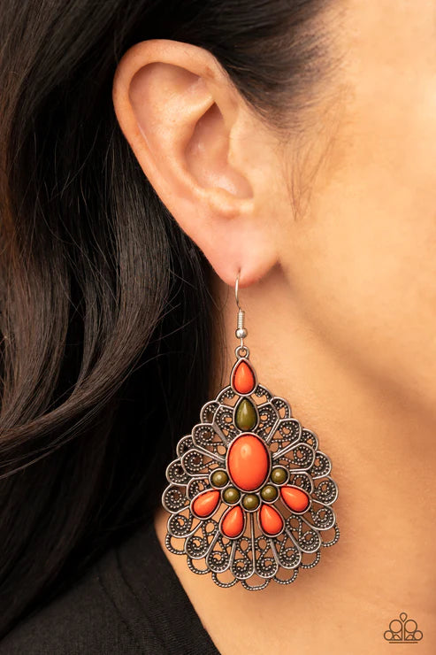 Peacock Prance - Orange Earring