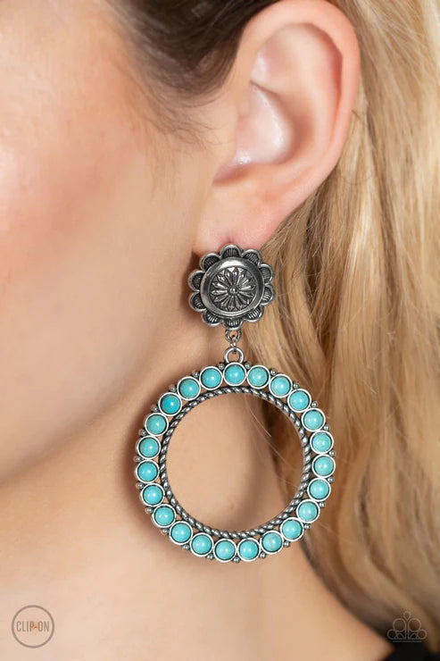 Playfully Prairie - Blue Clip On Earring