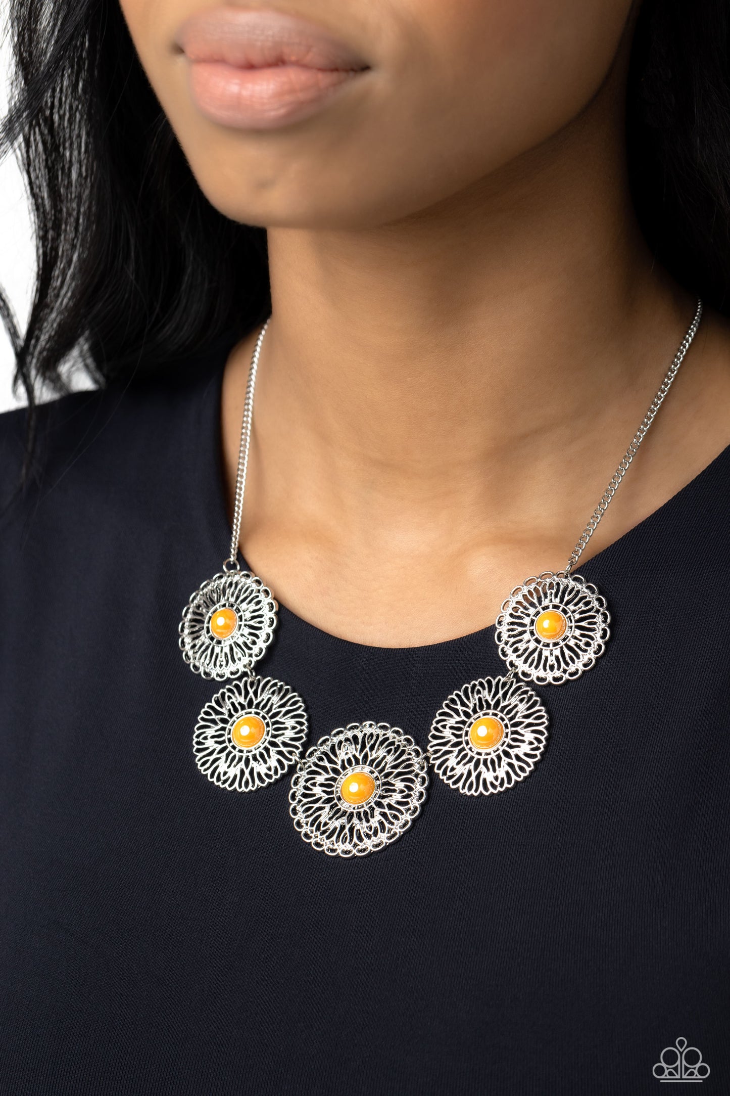 Chrysanthemum Craze - Orange Necklace