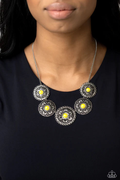 Chrysanthemum Craze - Yellow Necklace