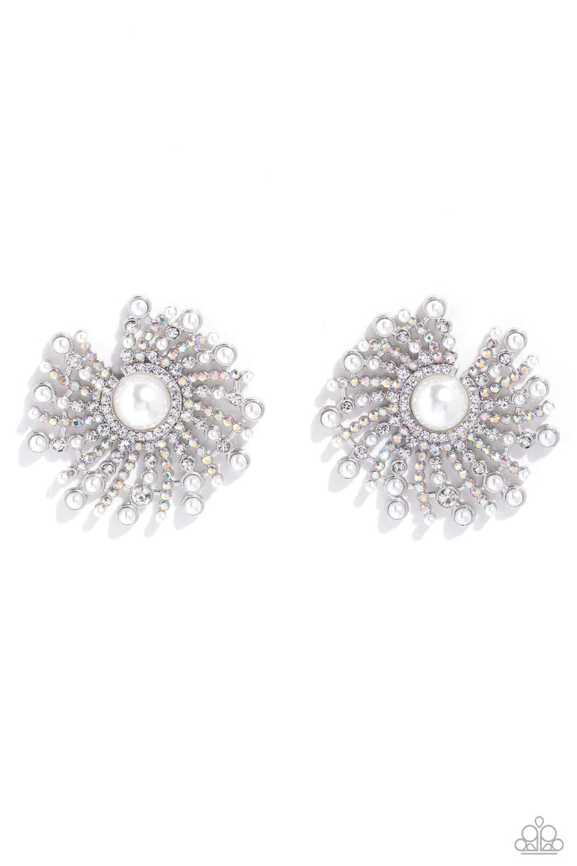 Fancy Fireworks - White Earring