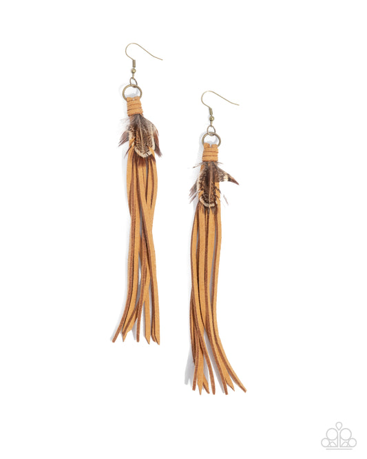 Feathered Festivity - Brass Earring