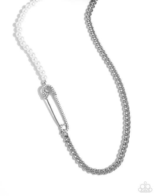 Safety Pin Style - White Necklace