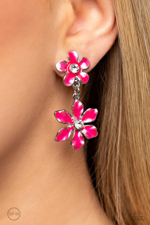 Transparent Talent - Pink Clip On Earring