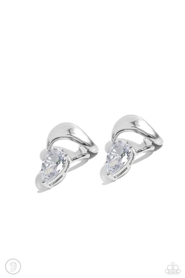 Twisting Teardrop - White Earring