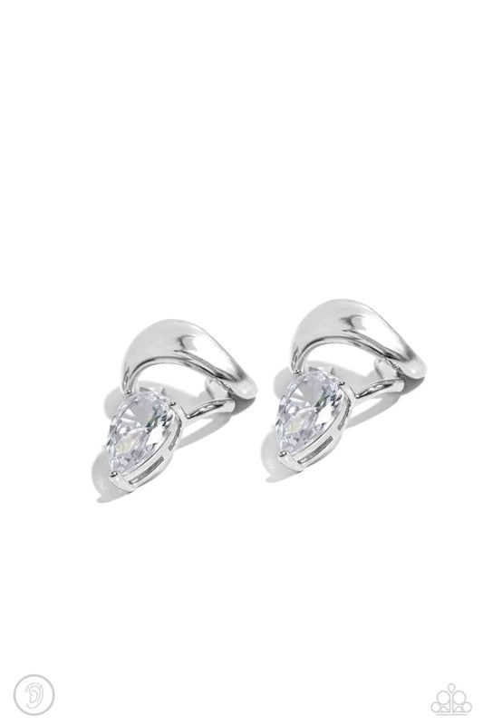 Twisting Teardrop - White Earring