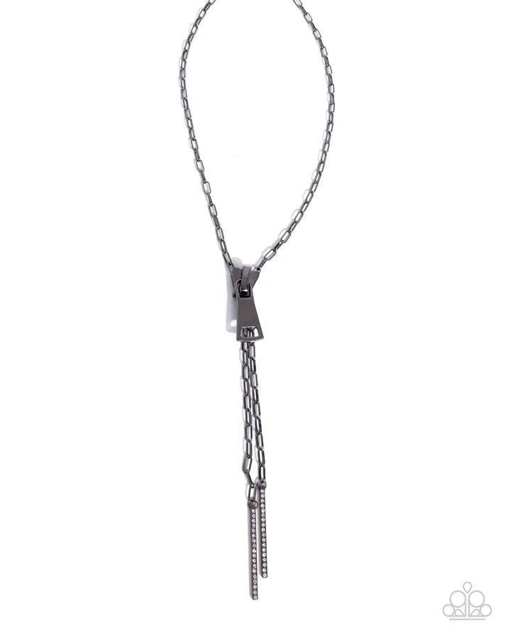 Zipper Zeal - Black Necklace