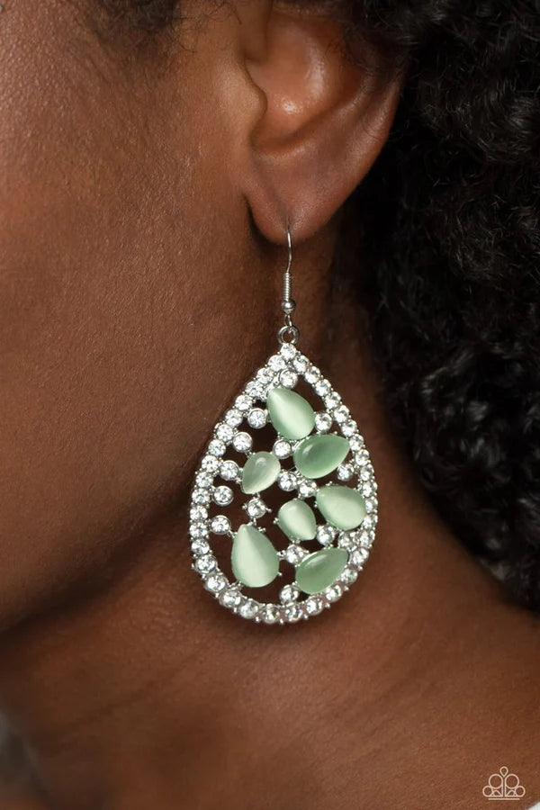 Cats Eye Class - Green Earring