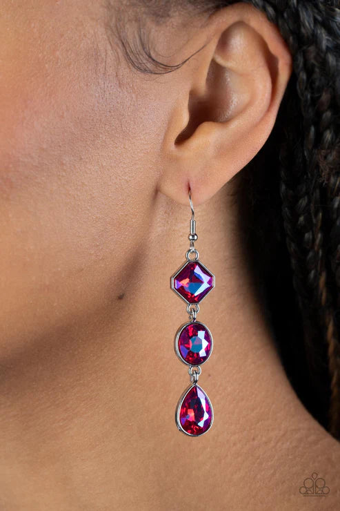 Reflective Rhinestones Pink Earring
