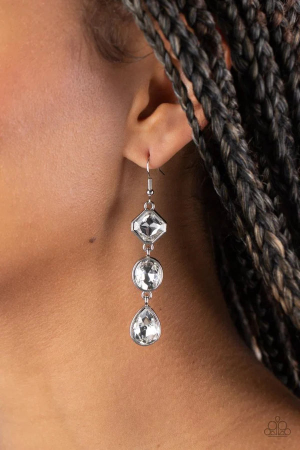 Reflective Rhinestones White Earring