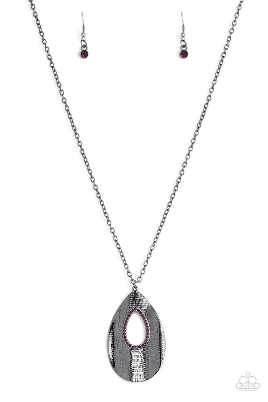 Stop, TEARDROP, and Roll Purple Necklace