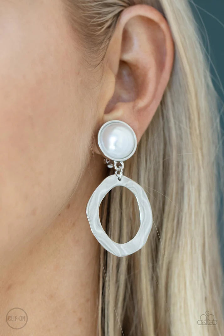Vintage Veracity - White Clip On Earring